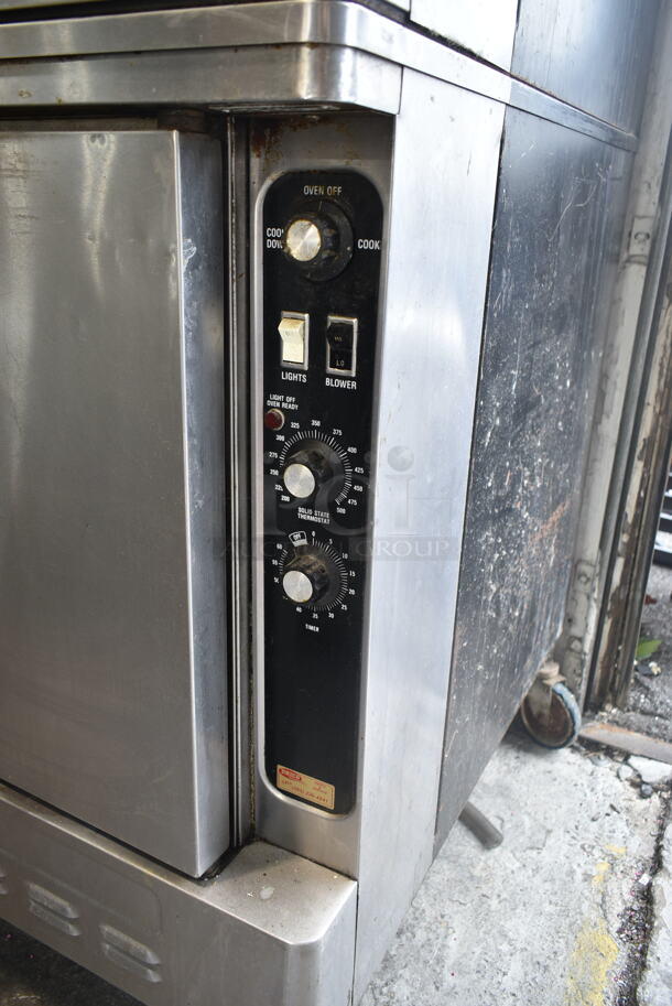 2 Blodgett Stainless Steel Commercial Natural Gas Powered Full Size Convection Ovens w/ Solid Doors, Metal Oven Racks and Thermostatic Controls on Commercial Casters. 2 Times Your Bid!  - Image 5 of 9