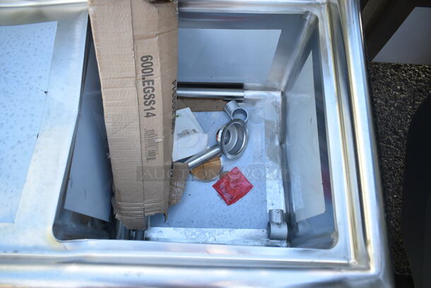 BRAND NEW SCRATCH AND DENT! Regency 600S1181818L 38 1/2" 16-Gauge Stainless Steel One Compartment Commercial Sink with Stainless Steel Legs and 1 Drainboard - 18" x 18" x 14" Bowl. - Image 7 of 8
