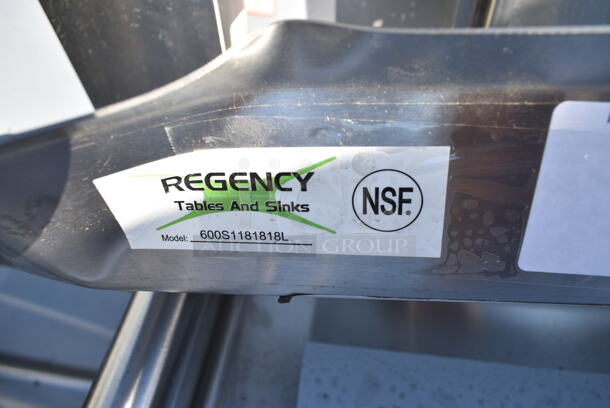 BRAND NEW SCRATCH AND DENT! Regency 600S1181818L 38 1/2" 16-Gauge Stainless Steel One Compartment Commercial Sink with Stainless Steel Legs and 1 Drainboard - 18" x 18" x 14" Bowl. - Image 8 of 8