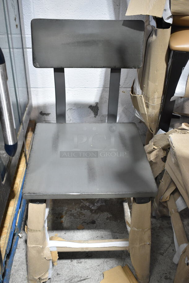 8 BRAND NEW SCRATCH AND DENT! Chairs; Black Metal Dining Height Chair w/ Gray Seat Cushion and Back Rest and Black Metal Bar Height Chairs w/ Tan Cushion and Back Rest. 8 Times Your Bid! - Image 4 of 10