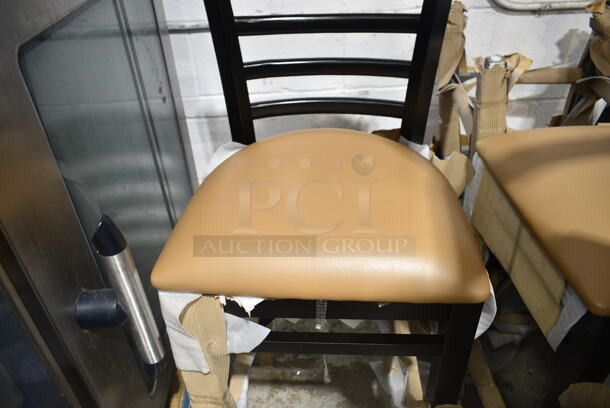 8 BRAND NEW SCRATCH AND DENT! Chairs; Black Metal Dining Height Chair w/ Gray Seat Cushion and Back Rest and Black Metal Bar Height Chairs w/ Tan Cushion and Back Rest. 8 Times Your Bid! - Image 8 of 10