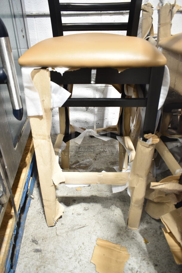 8 BRAND NEW SCRATCH AND DENT! Chairs; Black Metal Dining Height Chair w/ Gray Seat Cushion and Back Rest and Black Metal Bar Height Chairs w/ Tan Cushion and Back Rest. 8 Times Your Bid! - Image 9 of 10