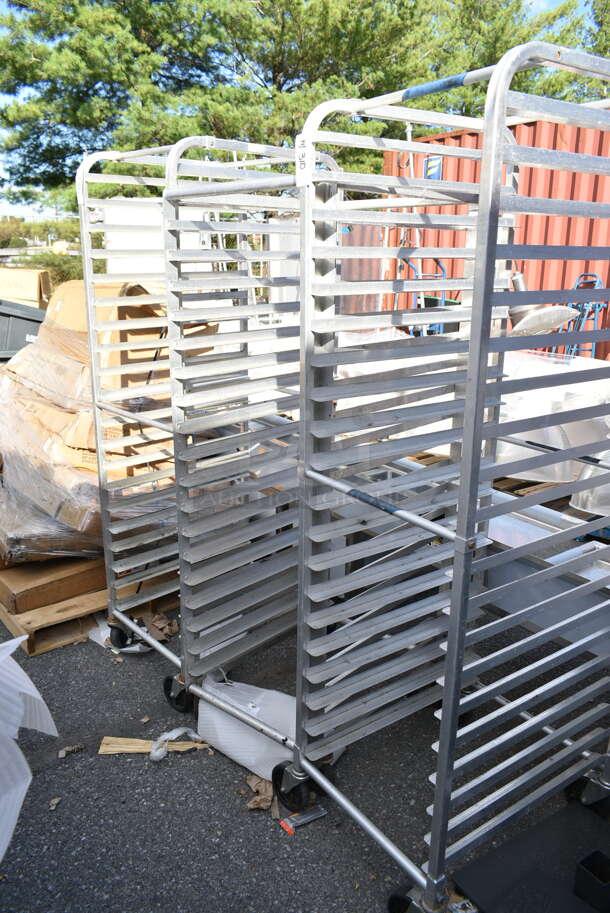 3 Various Metal Commercial Pan Transport Rack on Commercial Casters. 20x26x71, 21.5x26x64, 20x26x69. 3 Times Your Bid! - Image 1 of 10