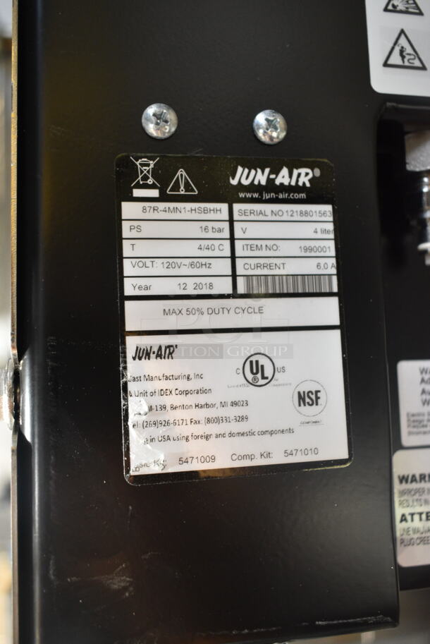 Jun-Air 87R-4MN1-HSBHH Stainless Steel Commercial Element 7 Nitro Brew Nitrogen Generator on Commercial Casters. 120 Volts, 1 Phase. - Image 7 of 7
