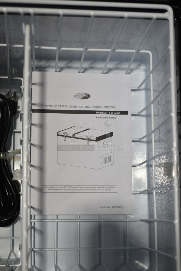BRAND NEW SCRATCH AND DENT! Whynter FM-62DZ 62 Quart Dual Zone Portable Refrigerator and Deep Freezer Chest, AC 110V/ DC 12V, Real Freezer for Car, Home, and RV, -8°F to 50°F Temperature Range. 115 Volts, 1 Phase. Tested and Working! - Image 7 of 8