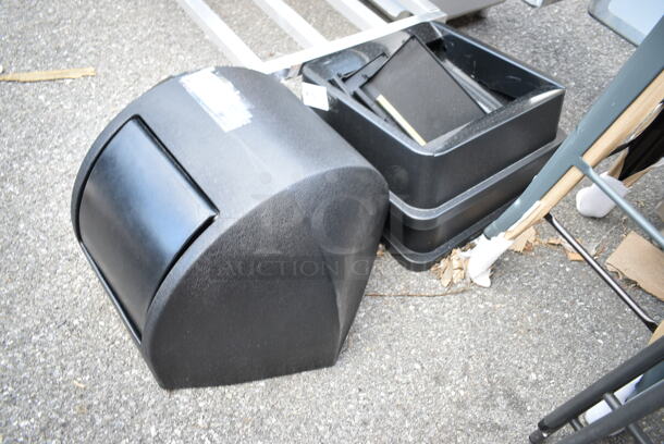 3 BRAND NEW SCRATCH AND DENT!  Black Poly Trash Can Lids Including Lavex 475SQLD35BK 35 / 50 Gallon Black Square Trash Can Swing Lid. 3 Times Your Bid!  - Image 1 of 8
