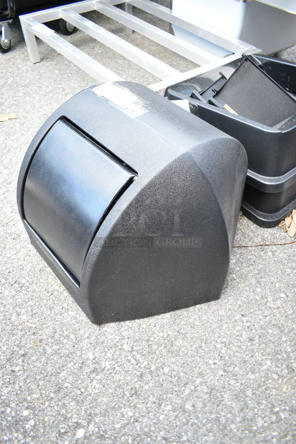 3 BRAND NEW SCRATCH AND DENT!  Black Poly Trash Can Lids Including Lavex 475SQLD35BK 35 / 50 Gallon Black Square Trash Can Swing Lid. 3 Times Your Bid!  - Image 3 of 8