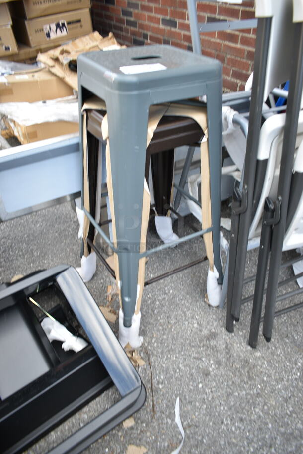 13 BRAND NEW SCRATCH AND DENT! Items Including White Poly Folding Chairs, Tolix Style Bar Stool, Gray Metal Bar Height Chair Frame, Black Ladder Back Dining Height Chair, Tolix Style Outdoor Patio Chairs. 13 Times Your Bid!  - Image 2 of 12