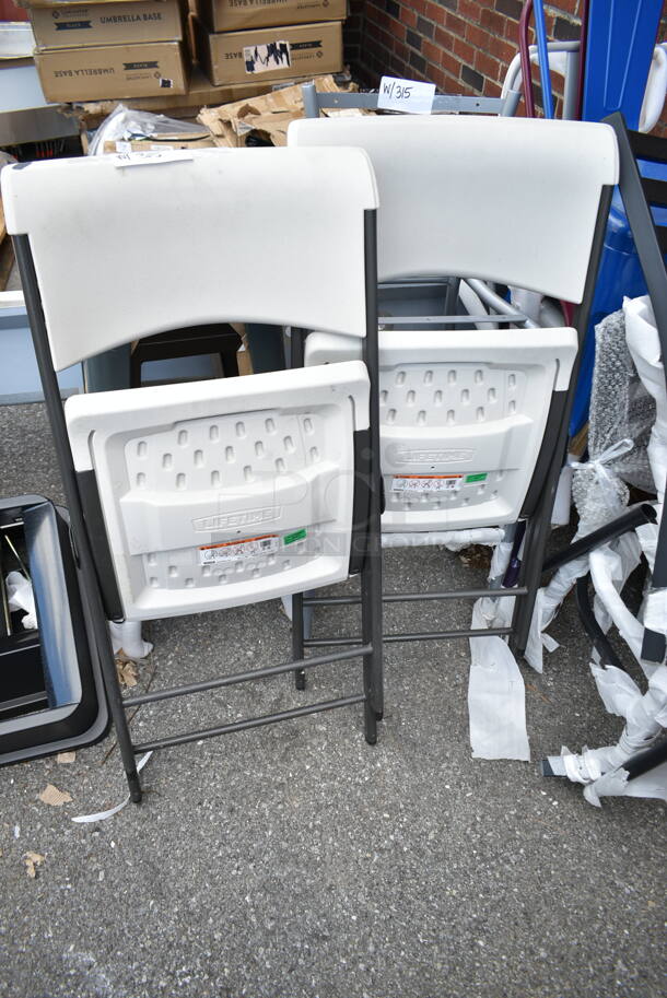 13 BRAND NEW SCRATCH AND DENT! Items Including White Poly Folding Chairs, Tolix Style Bar Stool, Gray Metal Bar Height Chair Frame, Black Ladder Back Dining Height Chair, Tolix Style Outdoor Patio Chairs. 13 Times Your Bid!  - Image 3 of 12