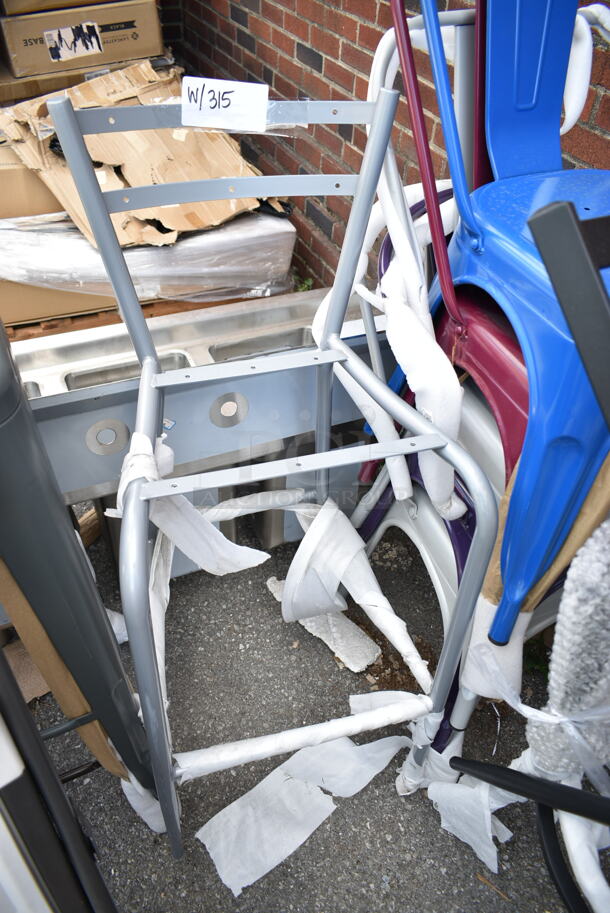 13 BRAND NEW SCRATCH AND DENT! Items Including White Poly Folding Chairs, Tolix Style Bar Stool, Gray Metal Bar Height Chair Frame, Black Ladder Back Dining Height Chair, Tolix Style Outdoor Patio Chairs. 13 Times Your Bid!  - Image 6 of 12