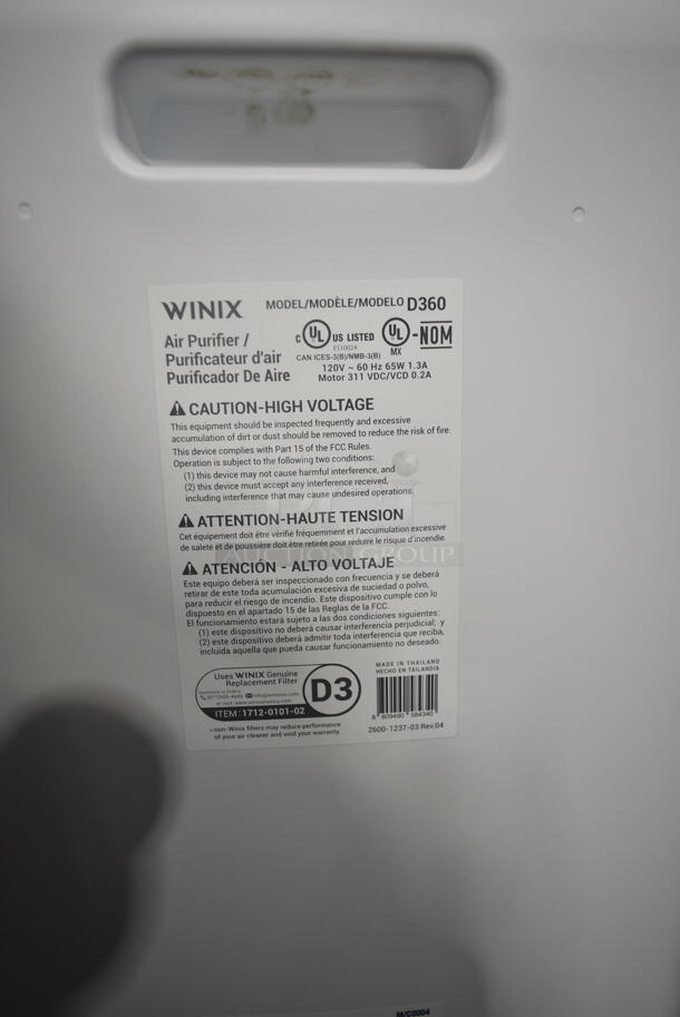 BRAND NEW SCRATCH AND DENT! Winix D360 True HEPA 3-Stage Air Purifier. 115 Volts, 1 Phase. Tested and Working! - Image 5 of 5