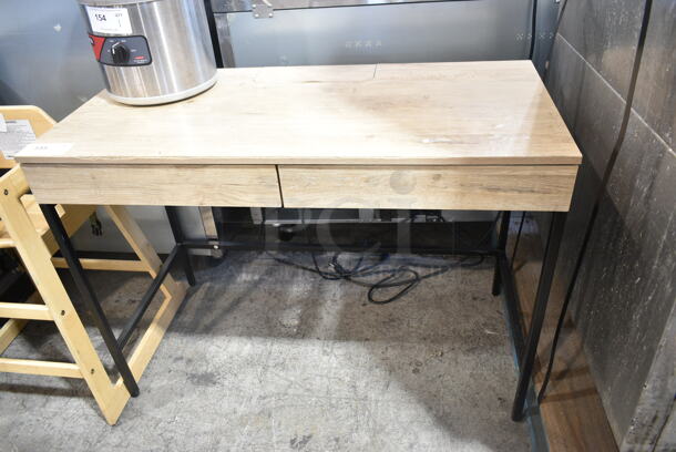 Wood Pattern Table w/ 2 Drawers.  - Image 1 of 9