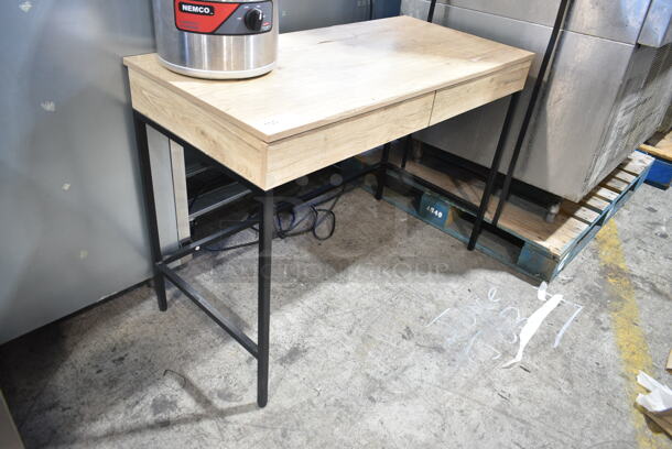 Wood Pattern Table w/ 2 Drawers.  - Image 2 of 9