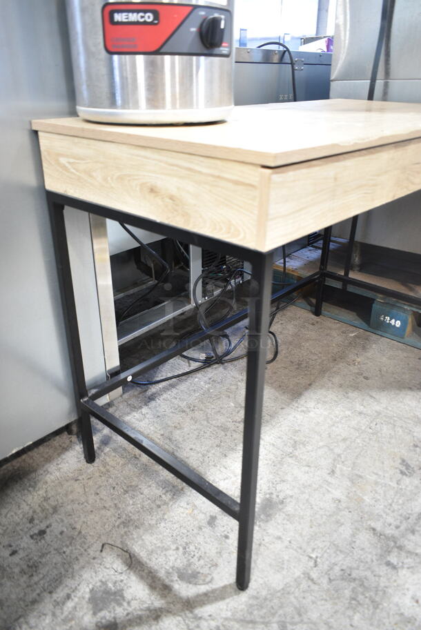 Wood Pattern Table w/ 2 Drawers.  - Image 3 of 9