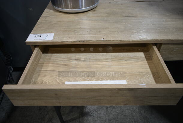 Wood Pattern Table w/ 2 Drawers.  - Image 4 of 9