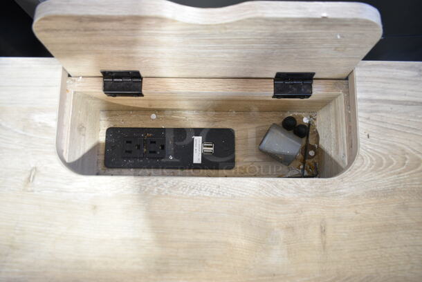 Wood Pattern Table w/ 2 Drawers.  - Image 6 of 9
