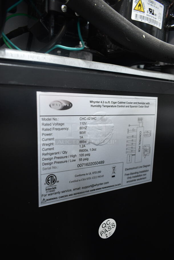 BRAND NEW SCRATCH AND DENT! Whynter CHC-421HC 4.2 cu.ft. Cigar Cabinet Cooler and Humidor with Humidity Temperature Control and Spanish Cedar Shelves. 115 Volts, 1 Phase. Tested and Working! - Image 7 of 7