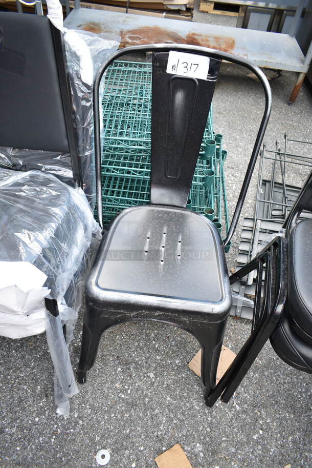 7 BRAND NEW SCRATCH AND DENT! Chairs Including Black Metal Stackable Banquet, Black Tolix Style Patio, Blue Cushioned Stackable Banquet and Wooden Dining Height. 7 Times Your Bid!  - Image 8 of 9