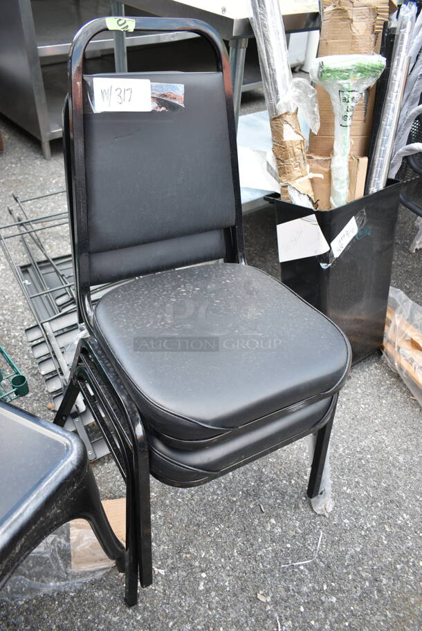 7 BRAND NEW SCRATCH AND DENT! Chairs Including Black Metal Stackable Banquet, Black Tolix Style Patio, Blue Cushioned Stackable Banquet and Wooden Dining Height. 7 Times Your Bid!  - Image 9 of 9