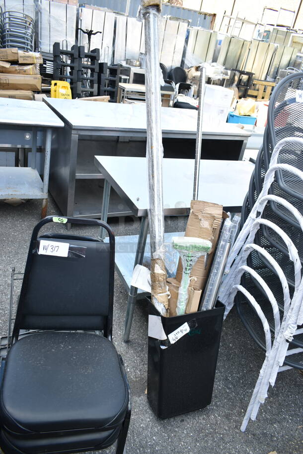6 BRAND NEW SCRATCH AND DENT! Items Including X0045WATZV Zonon 4 Pack Hook, Regency 600CBWT3084 Cross Brace for 30" x 84" Work Tables, Chrome Finish Poles, Choice Black Trash Can. 6 Times Your Bid!  - Image 1 of 9
