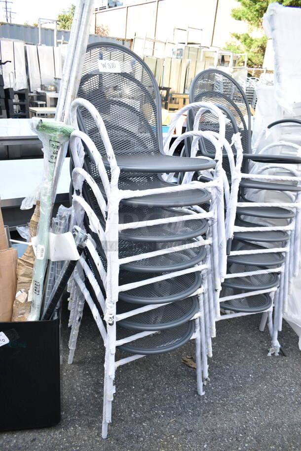 14 BRAND NEW SCRATCH AND DENT! Lancaster Table & Seating Black Metal Mesh Patio Arm Chairs. 14 Times Your Bid!  - Image 4 of 5