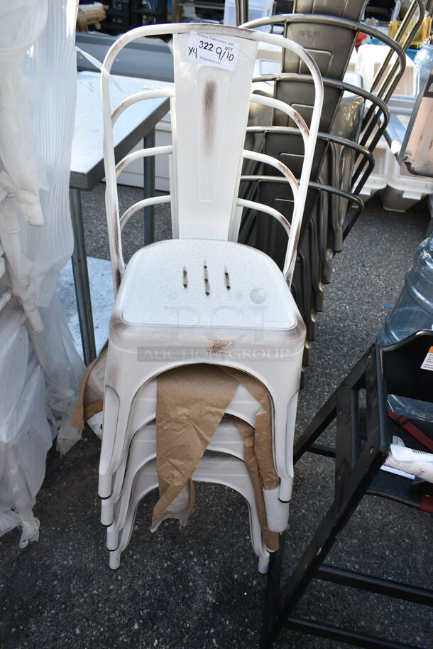 4 BRAND NEW SCRATCH AND DENT! Lancaster Table & Seating 164CMCAFEWD  Alloy Series Distressed Pearl White Outdoor Cafe Chair. 4 Times Your Bid!  - Image 2 of 4