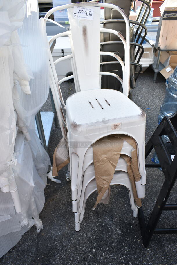 4 BRAND NEW SCRATCH AND DENT! Lancaster Table & Seating 164CMCAFEWD  Alloy Series Distressed Pearl White Outdoor Cafe Chair. 4 Times Your Bid!  - Image 3 of 4