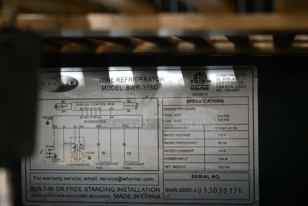 BRAND NEW SCRATCH AND DENT! Whynter BWR-33SD 33 Bottle 15" Built In Stainless Wine Refrigerator Cooler Merchandiser. 115 Volts, 1 Phase. Tested and Working! - Image 7 of 7