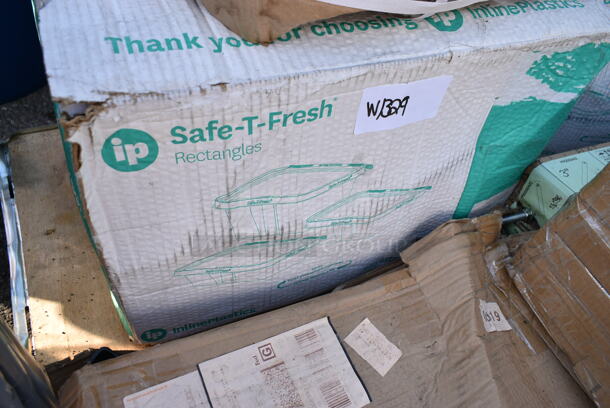 PALLET LOT of 15 BRAND NEW Items Including Saf-T-Fresh Containers, 164TB2230 Lancaster Table & Seating 22" x 30" Cross Cast Iron Table Base Plate, 3 Box 190HFC2016SB 16"(H) x 20"(W) x 2"(T) Stainless Steel Hood Filter with Lower Bracket, Chrome Finish Bracket. 15 Times Your Bid!  - Image 3 of 10