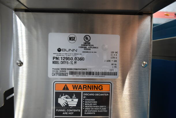 BRAND NEW SCRATCH AND DENT! 2023 Bunn CWTF15-TC Stainless Steel Automatic Thermal Carafe Coffee Brewer w/ Hot Water Dispenser and Poly Brew Basket. 120 Volts, 1 Phase.  - Image 7 of 7