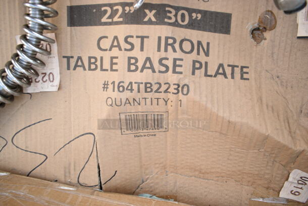 PALLET LOT of 15 BRAND NEW Items Including Saf-T-Fresh Containers, 164TB2230 Lancaster Table & Seating 22" x 30" Cross Cast Iron Table Base Plate, 3 Box 190HFC2016SB 16"(H) x 20"(W) x 2"(T) Stainless Steel Hood Filter with Lower Bracket, Chrome Finish Bracket. 15 Times Your Bid!  - Image 6 of 10