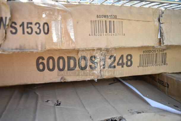 PALLET LOT of 4 BRAND NEW Items Including Regency 600WS1530  18 Gauge Stainless Steel 15" Wide Solid Wall Shelf, Regency 600DOS1248 Double Deck Overshelf, 427TB3030 Lancaster Table & Seating Excalibur 30" x 30" Cross Outdoor Table Base Plate, Regency 460EGSC2436 NSF Green Wire Security Cage - 24" x 36" x 61". 4 Times Your Bid!  - Image 3 of 10