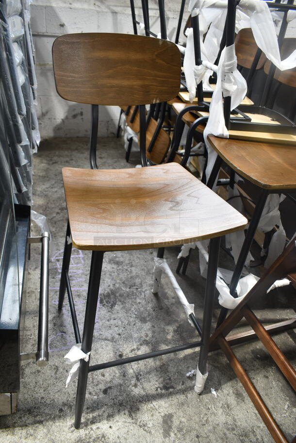 10 BRAND NEW SCRATCH AND DENT! Lancaster Table & Seating Black Metal Bar Height Chair w/ Wooden Seat and Back Rest. 10 Times Your Bid! - Image 4 of 5