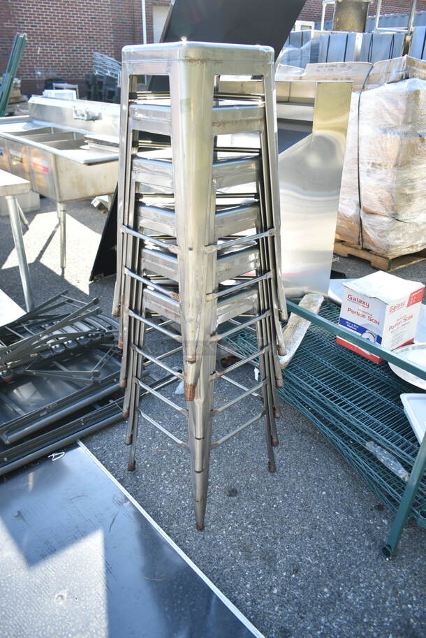 6 Gray Metal Tolix Style Bar Stools. 6 Times Your Bid!  - Image 2 of 2