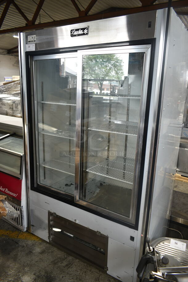 Leader Stainless Steel Commercial 2 Door Reach In Cooler Merchandiser w/ Poly Coated Racks. Tested and Powers On But Does Not Get Cold - Image 1 of 7