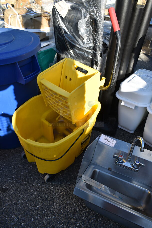 4 Various Items; Yellow Mop Bucket, 2 Wet Floor Caution Signs and 1 Blue Trash Can. 4 Times Your Bid!  - Image 3 of 10