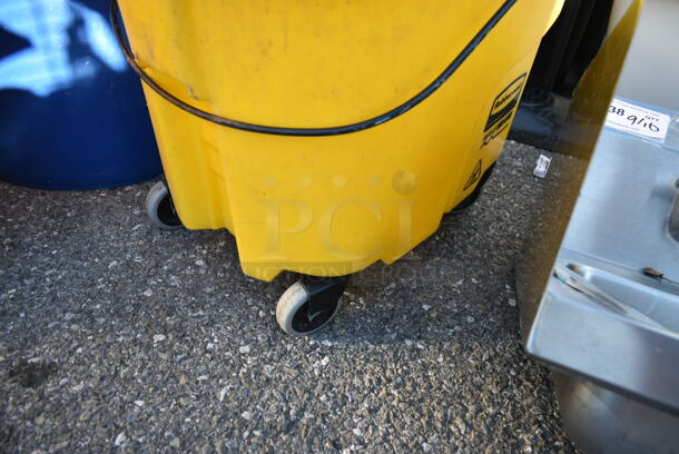 4 Various Items; Yellow Mop Bucket, 2 Wet Floor Caution Signs and 1 Blue Trash Can. 4 Times Your Bid!  - Image 4 of 10