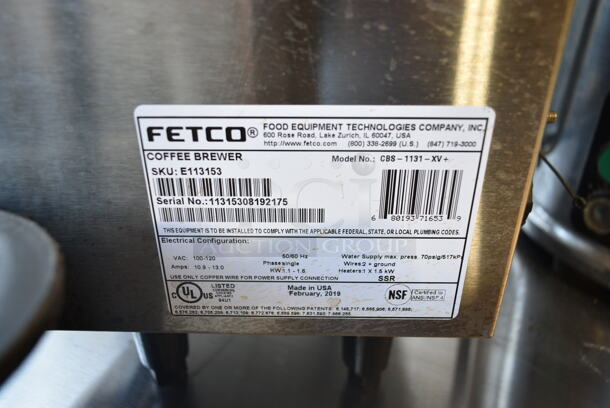 Fetco CBS-1131-XV Stainless Steel Commercial Countertop Coffee Machine w/ Hot Water Dispenser and Poly Brew Basket. 100-120 Volts, 1 Phase.  - Image 8 of 8
