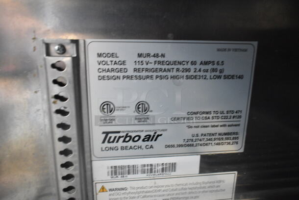 Turbo Air MUR-48-N Stainless Steel Commercial 2 Door Undercounter Cooler. 115 Volts, 1 Phase. Tested and Working! - Image 5 of 5