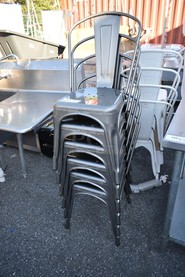 6 Gray Metal Tolix Style Dining Height Chairs. 6 Times Your Bid!  - Image 2 of 3