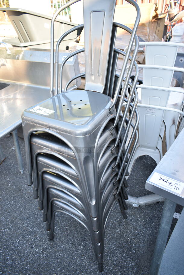 6 Gray Metal Tolix Style Dining Height Chairs. 6 Times Your Bid!  - Image 3 of 3