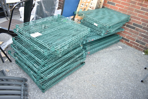 ALL ONE MONEY! Lot of 36 Green Finish Wire Shelves. Includes 30x24x1.5, 30x14x1.5, 42x24x1.5 - Image 1 of 6