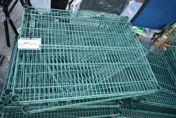 ALL ONE MONEY! Lot of 36 Green Finish Wire Shelves. Includes 30x24x1.5, 30x14x1.5, 42x24x1.5 - Image 3 of 6
