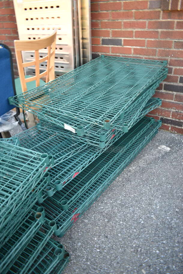 ALL ONE MONEY! Lot of 36 Green Finish Wire Shelves. Includes 30x24x1.5, 30x14x1.5, 42x24x1.5 - Image 4 of 6