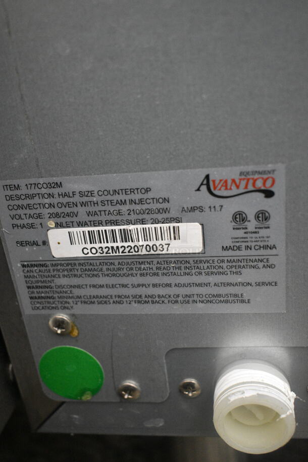 Avantco 177CO32M Stainless Steel Commercial Countertop Electric Powered Half Size Convection Oven. 208/240 Volts, 1 Phase.  - Image 6 of 6