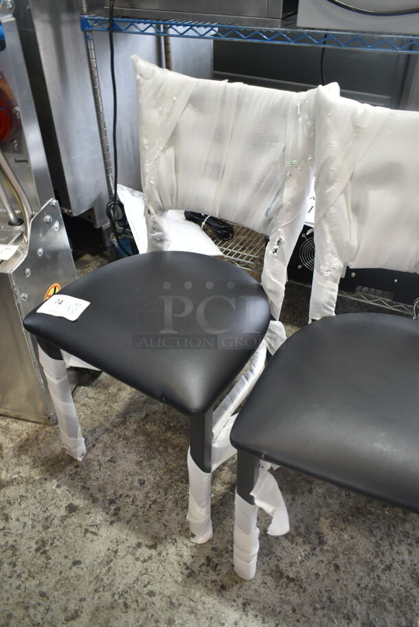 2 BRAND NEW SCRATCH AND DENT! Lancaster Table & Seating Black Metal Dining Height Chair w/ Black Cushions. 2 Times Your Bid!  - Image 4 of 5
