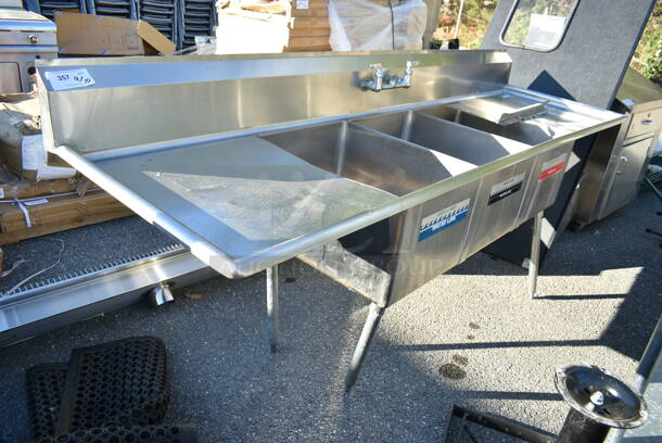 John Boos E31S8-1824-14T24 Stainless Steel 3 Bay Sink w/ Dual Drain Boards and Handles.  - Image 1 of 12