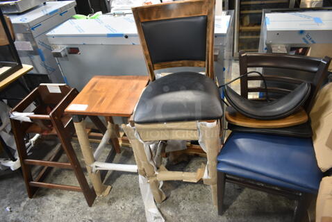 ALL ONE MONEY! Lot of BRAND NEW SCRATCH AND DENT! High Chair, Bar Stool, Bar Height Chair, Dining Height Chair and Extra Chair Pieces. 