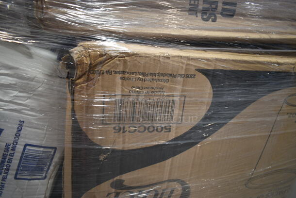 PALLET LOT of 27 BRAND NEW Boxes Including 2 Box Choice 105GC70002 Choice 2 Part Green and White Carbonless Guest Check Book - 50/Case, 130WSPOON Choice Medium Weight White Plastic Teaspoon - 1000/Case, 500CC12 Choice Clear PET Customizable Plastic Cold Cup - 12 oz. - 1000/Case, 500CC16 Choice Clear PET Customizable Plastic Cold Cup - 16 oz. - 1000/Case, Dart 205HT1 White Foam Take Out Container with Perforated Hinged Lid 9" x 6" x 3" - 200/Case, 5014046XXH Lavex Pro 45 Gallon 3 Mil 40" x 46" Low Density Heavy-Duty Industrial Contractor Black Trash Bag / Can Liner - 50/Case, 427BASEFIL66 Lancaster Table & Seating Black Plastic Fillable Umbrella Base, 394365S Noble Products Powder-Free Disposable Clear Vinyl Gloves for Foodservice - Small - 1000/Case, 130BKFKSNX500 Choice Black Extra Heavy Weight Wrapped Plastic Cutlery Pack with Napkin - 500/Case, World Centric 9" Plates, 176STP3123BK Choice 30" x 25" Black Oval Non-Skid Serving Tray, Choice 2 oz Portion Cups, 130HFBK1M Visions Black Heavy Weight Plastic Fork - Case of 1000. 27 Times Your Bid! - Image 7 of 12