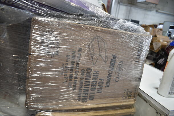 PALLET LOT of 27 BRAND NEW Boxes Including 2 Box Choice 105GC70002 Choice 2 Part Green and White Carbonless Guest Check Book - 50/Case, 130WSPOON Choice Medium Weight White Plastic Teaspoon - 1000/Case, 500CC12 Choice Clear PET Customizable Plastic Cold Cup - 12 oz. - 1000/Case, 500CC16 Choice Clear PET Customizable Plastic Cold Cup - 16 oz. - 1000/Case, Dart 205HT1 White Foam Take Out Container with Perforated Hinged Lid 9" x 6" x 3" - 200/Case, 5014046XXH Lavex Pro 45 Gallon 3 Mil 40" x 46" Low Density Heavy-Duty Industrial Contractor Black Trash Bag / Can Liner - 50/Case, 427BASEFIL66 Lancaster Table & Seating Black Plastic Fillable Umbrella Base, 394365S Noble Products Powder-Free Disposable Clear Vinyl Gloves for Foodservice - Small - 1000/Case, 130BKFKSNX500 Choice Black Extra Heavy Weight Wrapped Plastic Cutlery Pack with Napkin - 500/Case, World Centric 9" Plates, 176STP3123BK Choice 30" x 25" Black Oval Non-Skid Serving Tray, Choice 2 oz Portion Cups, 130HFBK1M Visions Black Heavy Weight Plastic Fork - Case of 1000. 27 Times Your Bid! - Image 8 of 12